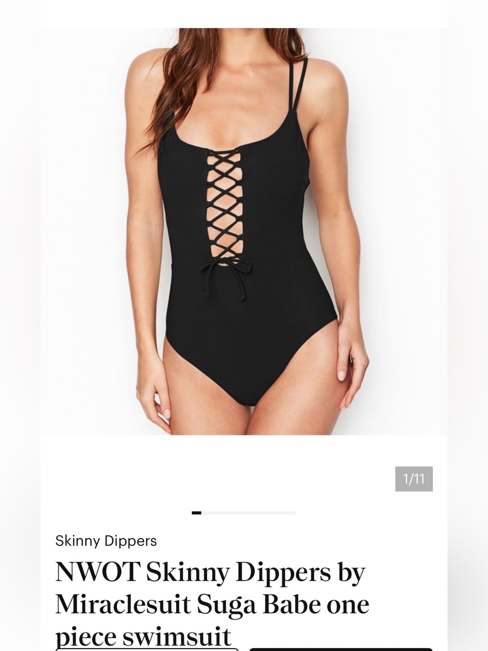 Skinny Sippers by miraclesuit suga babe Black Lace-Up One Piece Swimsuit NWT